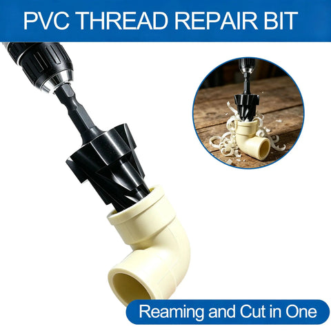7 Piece PVC Pipe Threading Tool Set For One Half Inch And Three Quarter Inch Pipes With Internal And External Thread Cutters, drill ream