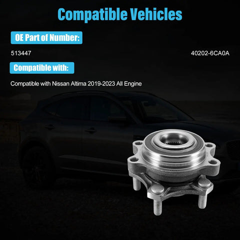 Nissan Altima Front Wheel Hub And Bearing Assembly OE 513447 40202-6CA0A Drop In Ready image with dark background