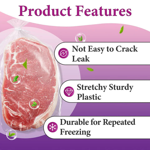 150 Piece Poultry Shrink Bag Kit With Heavy Duty Zip Ties, 13X18 Inch Clear Heat Seal Wrap, Freezer Safe Food Grade Plastic Pouches with meat.