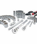 Beast 83 Piece Mechanics Tool Set With Low Profile Ratchet And 72 Tooth Ratchet SAE And Metric Sockets In Durable Blow Mold Case displayed