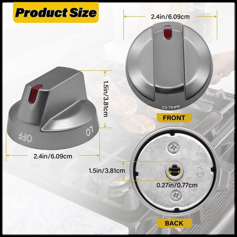 Upgraded Gas Stove Knob Replacement Set, 5 Pack Thick Metal Ring Reinforced Dial Knobs, Fingerprint-Resistant Black Stainless Steel, Compatible With NX58J5600SG NX58J7750SG NX58M6850SG