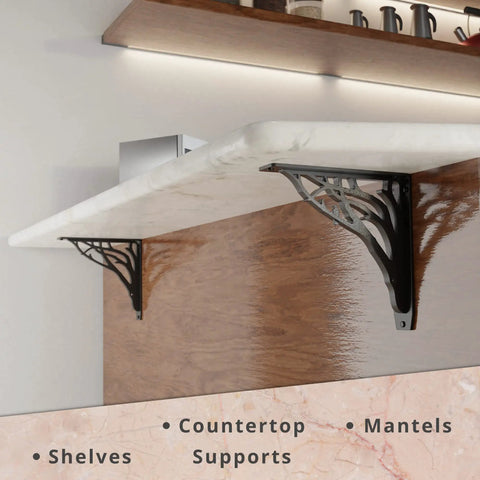 Angel Oak Heavy Duty Shelf Bracket Kit 8 By 8 Inches set of two metal shelving brackets supporting white countertop