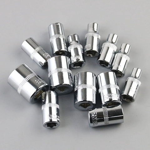 Chrome vanadium steel sockets from Heavy Duty Motorcycle And Electric Bike Repair Kit 46-Piece Set With Sturdy Carrying Case.