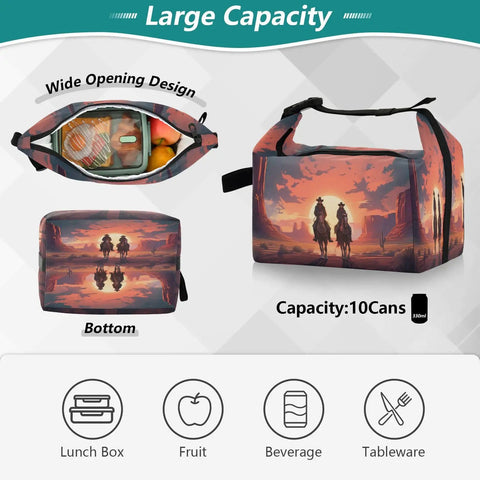 Cowboy Ride Desert Theme Insulated Lunch Bag With High Capacity Tote For Work Picnics And Camping Leakproof Reusable Cooler