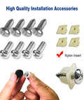 Installation hardware for Matte Black Aluminum License Plate Frames 2 Pack Heavy Duty Car Tag Covers including screws and caps.