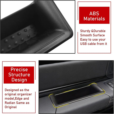 Close-up of door pocket insert with white line mat for Ram 1500 Door Side Organizer Tray 4 Piece Set with detailed material design.
