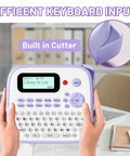 Handheld Electric Label Maker With Keyboard And BZ Laminated Tapes Offering Super Slick Operation showing built-in cutter and keyboard input