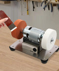 Mini Electric Belt Sander And Knife Sharpener Loaded With A Kickass 96W Brushless Motor Chugging 6000 RPM with sharpening blade