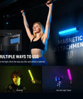 Basics 12 Inch Magnetic RGB Light Wand Dimmable 8W LED With 51 RGB Modes shown in use for video recording with magnetic attachment.