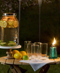 Set Of 3 Molded Glass Tabletop Torches In Rio Red, Key Lime Green, And Ocean Blue For Outdoor Lawn, Patio And Garden Lighting