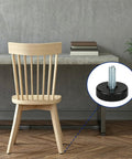 Kick The Wobble With Legit Heavy Duty Adjustable Furniture Levelers featuring a close-up of the threaded leveling foot for a wooden chair.