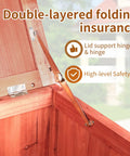 Close-up of hinge inside 75 Gallon Wood Deck Box Outdoor Storage Bench For Patio Cushions Pillows Garden Tools And Pool Accessories