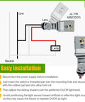 Installation diagram of Two Pack Waterproof Photocell Sensors For Outdoor Lights, showing wiring and components with easy steps.