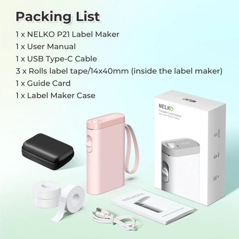 Label Maker With Tape Pack P21 Bluetooth Printer Wireless Slick Mini Label Maker With 3 Tapes And Case shown in packaging