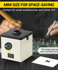Powerful 100W Solder Smoke Fume Extractor with 3 Stage Filtration and wheels beside a person soldering in home shop.