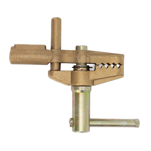 Brass Welding Ground Clamp with Rubber Sleeve, 35mm Opening, 800A Capacity, side view showing brass body and clamp mechanism.