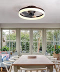 20 Inch Flush Mount Ceiling Fan With Remote And App Control Black Slick Low Profile Modern Ceiling Fan with LED lights in dining room