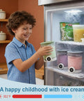 Child holding 4 Pack Creami Swirl Pints With Lids For Ninja NC700 NC701 NC701C Series Creami Containers in freezer