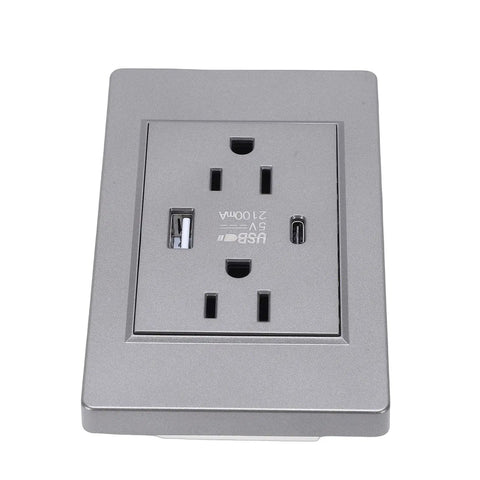 Built Tight 15 Amp Decorator Outlet With Usb And Type C Ports Rock Solid Pc Shell Glossy Vibe Comes With Wall Plate Quick Switch Setup, gray finish