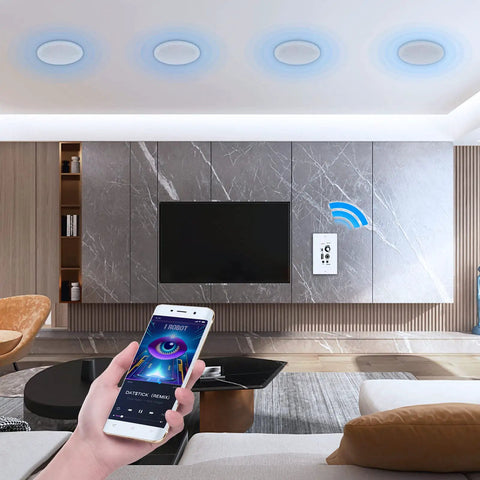 Room with 6.5 Inch Bluetooth In Wall Ceiling Speakers With 600W 2 Way Flush Mount System And Built In Wall Amplifier Receiver