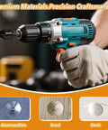Five Flute Countersink Drill Bit Set For Wood And Plastic attached to a power drill, highlighting chamfering on plastic and wood.
