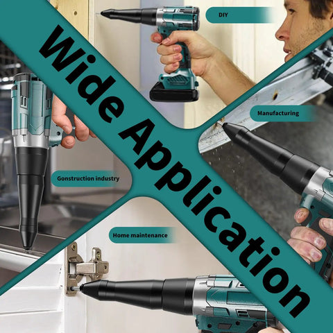 Edtran Brushless Cordless Electric Rivet Gun Compatible With Makita 18V Battery Pop Riveter Tool Kit in various applications.