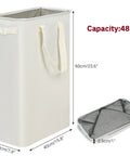 Space Saving Skinny Laundry Basket For Narrow Spaces With Durable Handles Collapsible Dirty Clothes Hamper Tall Laundry Bin Beige