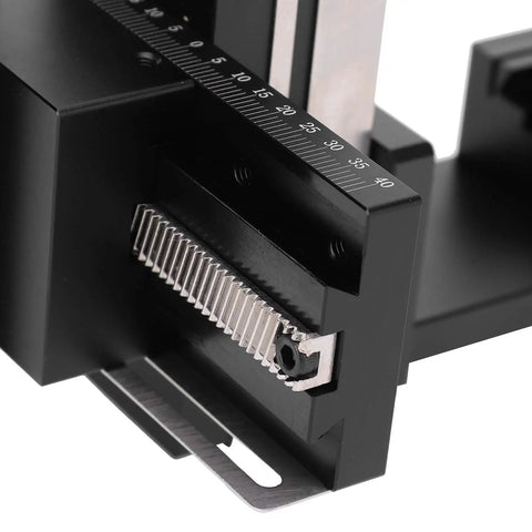 Close-up of manual XYZ translation stage 40 x 90mm linear stage for precision alignment in optical equipment, smooth movement details