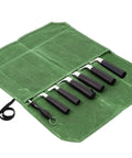 Open Durable Canvas Knife Roll Case For Outdoor Use And Camping, Waterproof 7 Pocket Knife Organizer With Whetstone And Utensil Storage, Green Gear