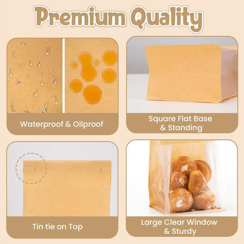 Bread And Cookie Bags With Seal And Window 50 Pack Reusable Bakery Bags With Tin Tie Tabs For Sealed Baked Goods Packaging showcasing details
