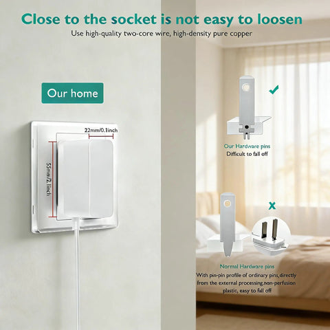 Close-up of White Noise Sound Machine Charger And Replacement Power Adapter For SS 2000 Sound Spa Portable Unit plugged into wall socket