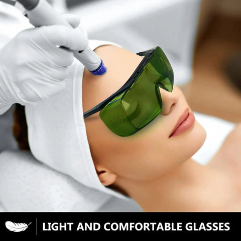 Heavy Duty Laser Safety Glasses Delivering Straight Up Optical Density Blocking For Blue Violet And Infrared Lasers Dual Band Industrial Eyewear in use during a treatment.