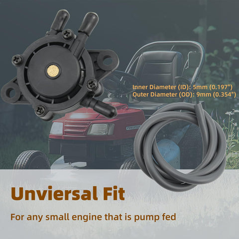 Fuel Pump And Fuel Filter Kit With Fuel Line Replacement For John Deere Lawn Tractors And Honda on grass with hose and pump