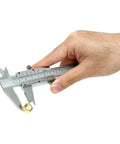 Hand using Vernier Caliper 0-6 Inch / 0-150 Millimeters Manual Caliper Carbon Steel Pro Grade with Knurled Thumb Roller on hex nut