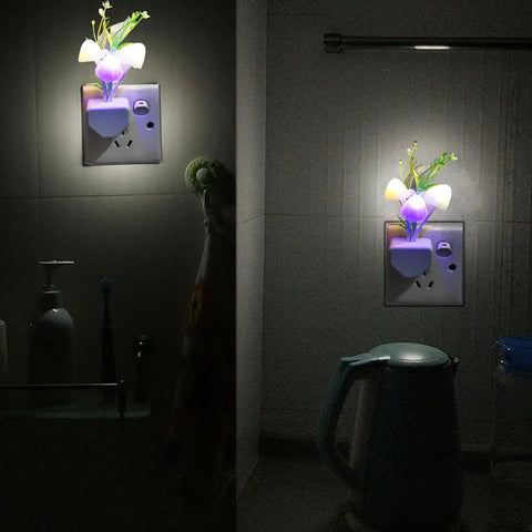 Sensor LED Night Light Color Changing Plug In Mushroom Lamp Dream Bed Light Cute Night Light For Kids And Adults With Soft Eye Safe Glow And No Fuss Nighttime Navigation in dim bathroom setting