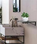Two Pack Folding Shelf Brackets L Shaped Wall Mounted Triangle Angle DIY Heavy Duty Support For Shelves And Tools in bathroom