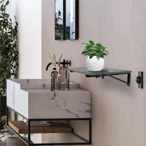 Two Pack Folding Shelf Brackets L Shaped Wall Mounted Triangle Angle DIY Heavy Duty Support For Shelves And Tools in bathroom