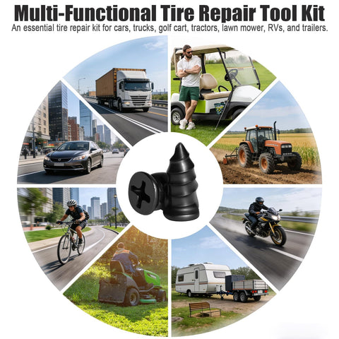 61 Piece Screw Tire Plug Kit With Screwdriver, suitable for cars, trucks, motorcycles, tractors, bicycles, and more. Multi-functional use.