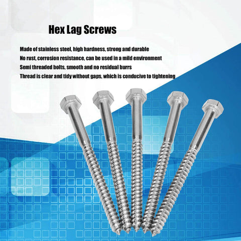 Half Thread Hex Lag Screws For Wood 304 Stainless Steel Self Tapping Fasteners For Carpentry DIN571 M8x120mm High Hardness And Durability No Pre Drill Needed