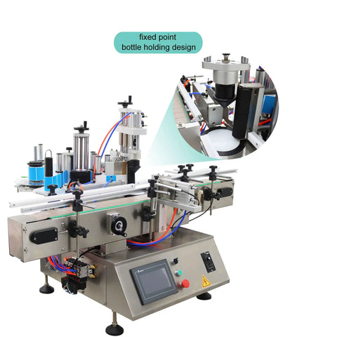 No Sweat Automatic Desktop Labeling Machine With Conveyor Belt For Quick Round And Square Bottle Tagging, showing bottle holding design.