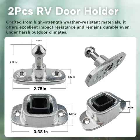Dead Set Secure Heavy Duty Aluminum RV Door Holder And Trailer Latch For Camper and Cargo Van, 2 Pcs set, weather-resistant materials, durable design.