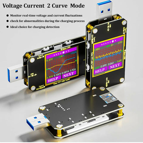 Braided C to C USB C Power Meter Tester With 1.5ft Cable, Voltmeter Ammeter And Voltage Current Monitor, PD 2.0/3.0 QC 2.0/3.0/4.0 Detection, Data Store, Cable Impedance And Charge Speed, USB-C tester with TFT display