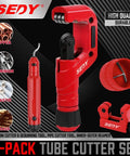 Tube cutter set by SEDY: red four-piece kit with main pipe cutter, mini cutter, and deburring tool