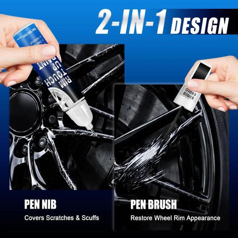 Gloss Black Rim Touch Up Paint Kit With 2 In 1 Brush And Tip, 0.4 Fl Oz, repairing scratches on alloy wheels
