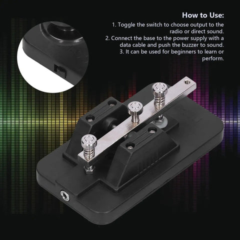 Portable Morse Code Key And CW Practice Tool Telegraph Tapper with Buzzer, ABS and iron build, close-up view