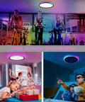 9 Inch LED Flush Mount Ceiling Light 24W 2880LM 5000K Day White in various room scenarios with colorful lighting