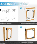 Installation steps for No Sag Gate Corner Brace Bracket Frame Kit showing easy setup process for sturdy gates.