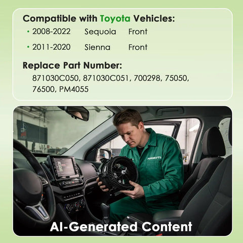 Mechanic installing Brushless AC Heater Blower Motor for Toyota Sequoia 2008 to 2022 and Sienna 2011 to 2020