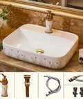 Ceramic Vessel Sink For Bathroom Vanity, Above Counter Rectangular Wash Basin Featuring Hand Painted Nordic Artistry with sleek design.