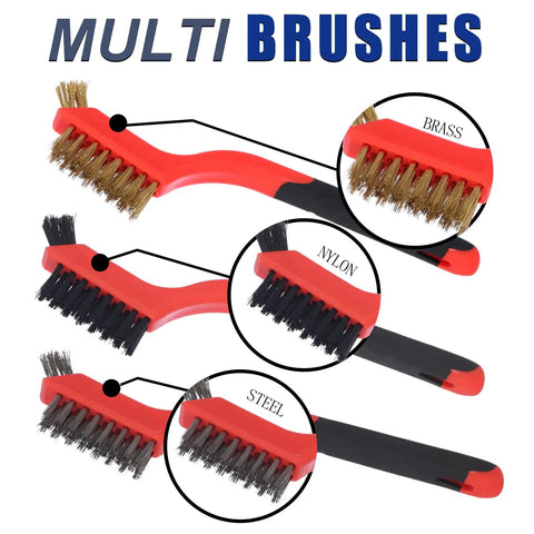 8 Piece Wire Brush Set With Brass Stainless Steel And Nylon Bristles For Rust Busting Dirt Scrubbin And Paint Scrubbin